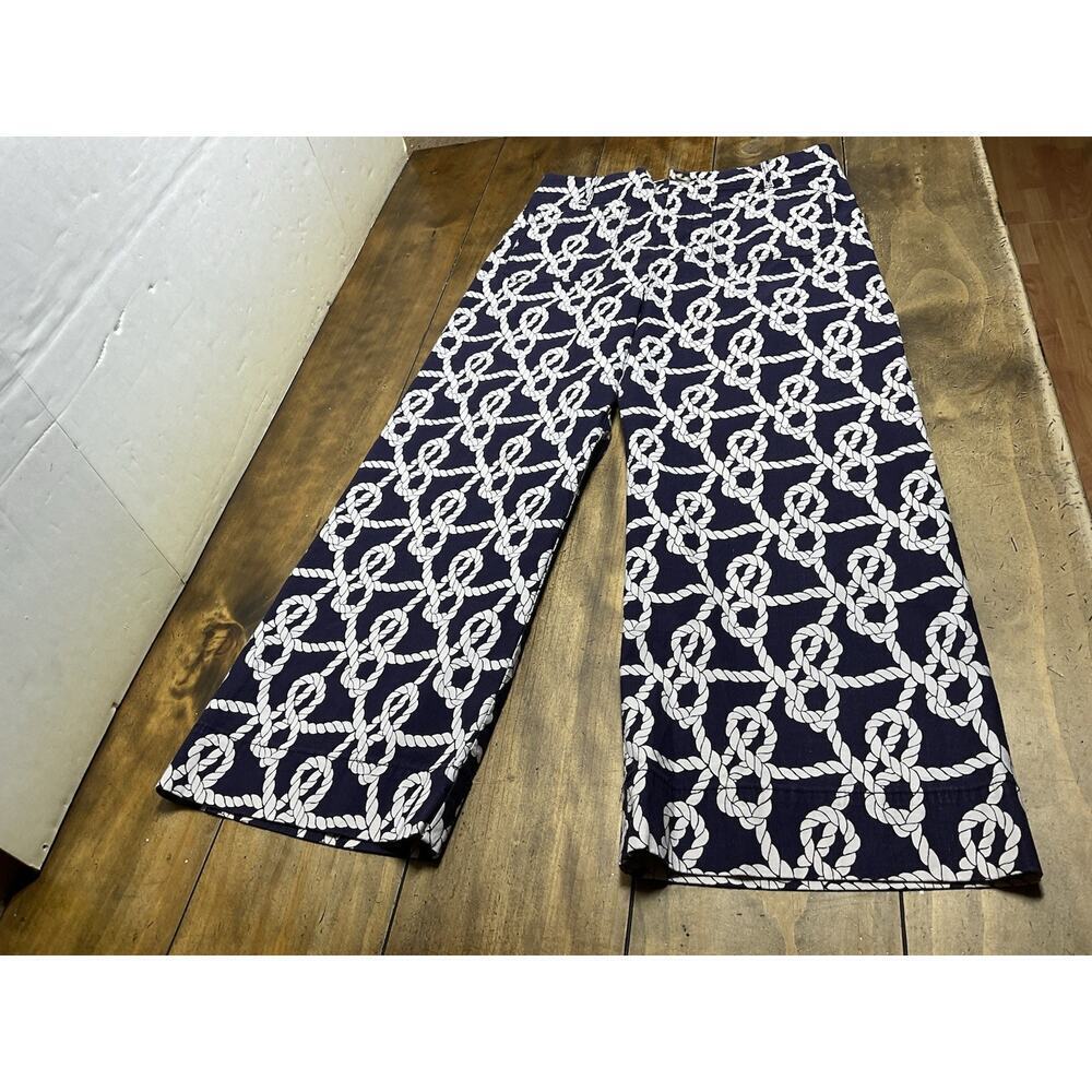 Anthropologie Maeve Colette Cropped Linen Blend Navy Nautical Robe Wide Leg 32